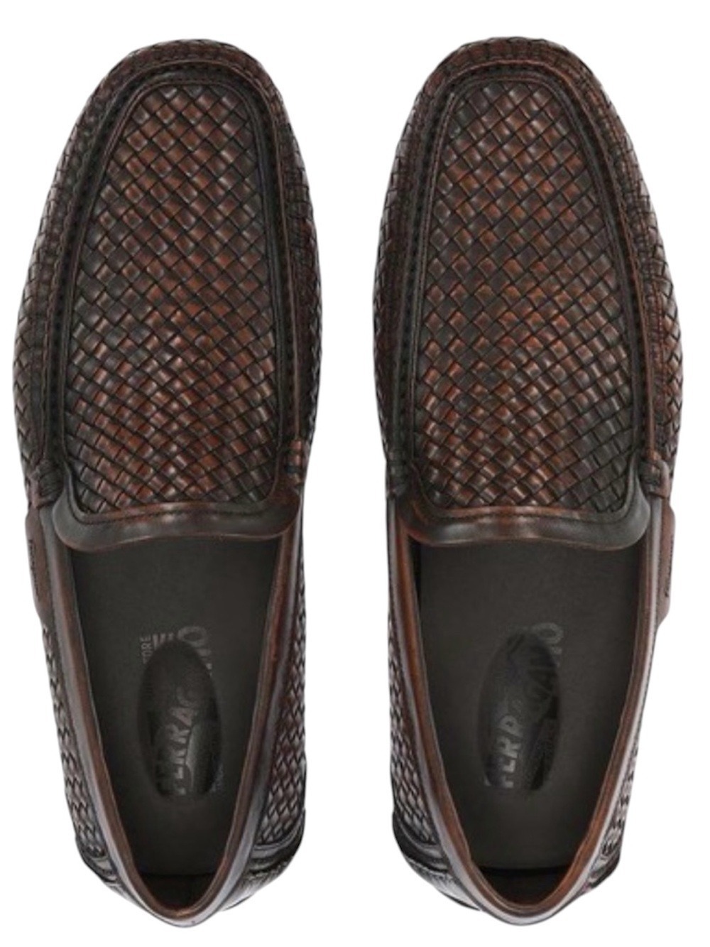 Salvatore Ferragamo Dark Brown Woven Leather Slip-On Loafers
